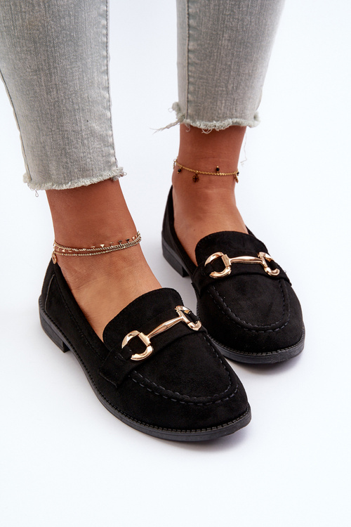 Mokasyny Damskie Na Płaskim Obcasie Z Ozdobą Czarne Aviole