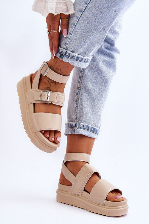 Damskie Sandały Z Paskiem Beżowe Hever