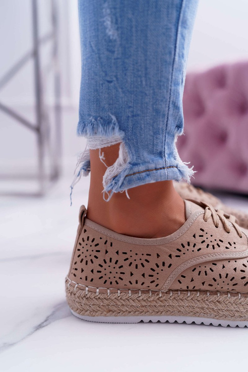Espadryle Damskie Sznurowane Zamszowe Beżowe MyShoes