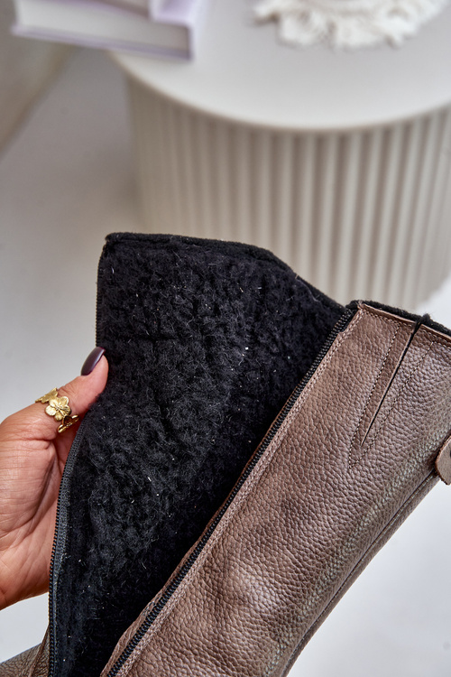 Zazoo 70121 Skórzane Damskie Kozaki Z Wełną Brązowe