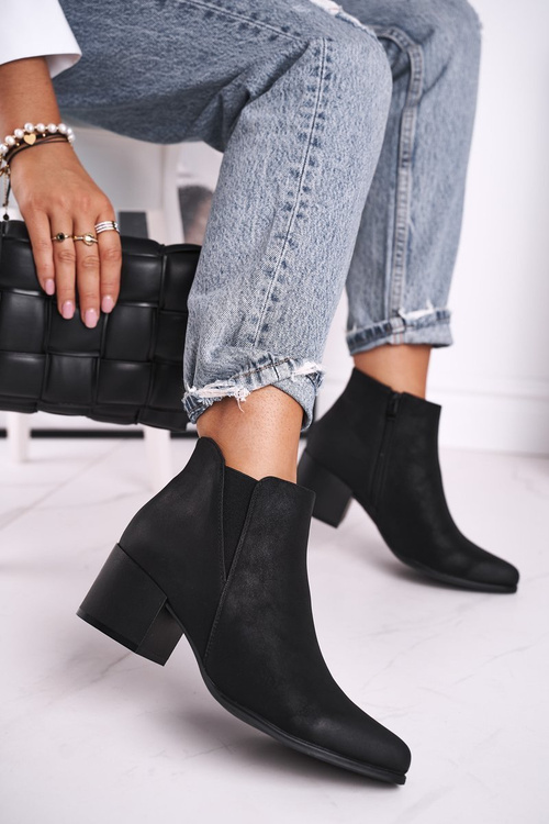 Botki Damskie Sergio Leone Sztyblety Eko Nubuk Czarne BT621