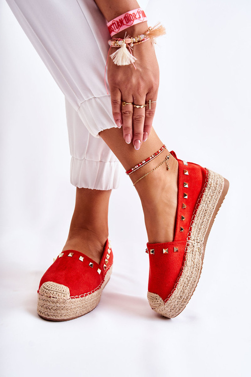 Damskie Espadryle Z Ćwiekami Czerwone Laross