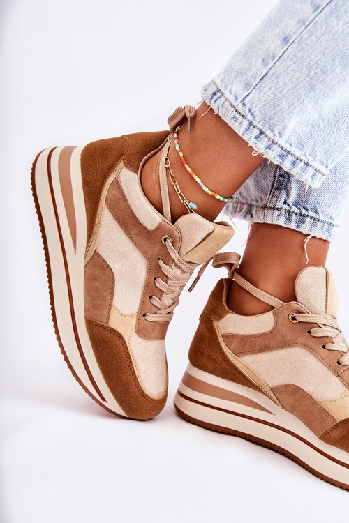 Damskie Zamszowe Buty Sportowe Brązowo-Beżowe Elisse