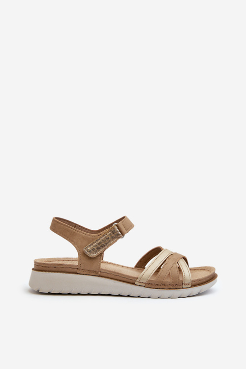 Wygodne I Lekkie Sandały Damskie Na Rzep Inblu CN000041 Beżowo-Złote