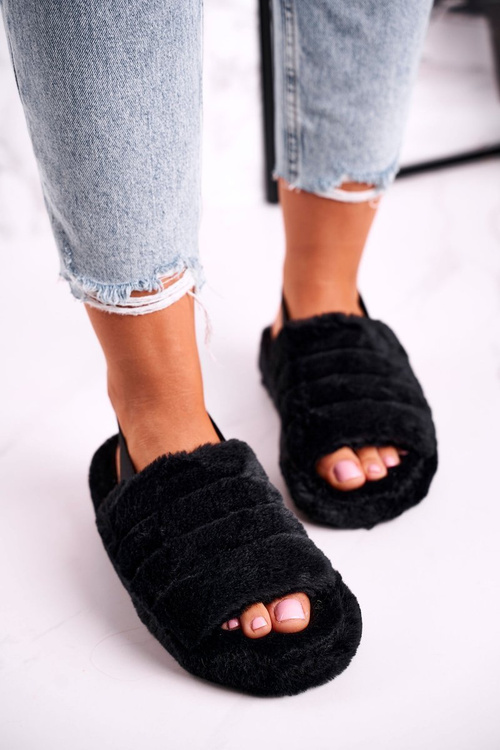 Futrzane Papcie Na Platformie Czarne Snowflake