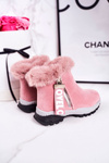 Dziecięce Ocieplane Botki Śniegowce Z Futerkiem Różowe Love-Love