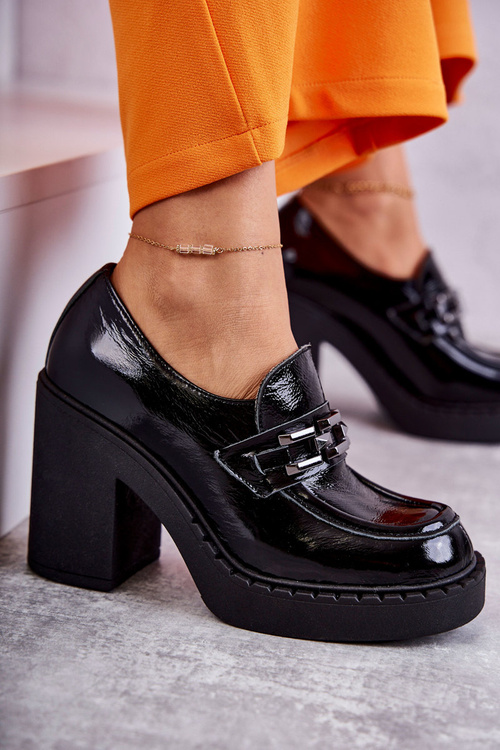 Lakierowane Półbuty Na Masywnym Słupku Czarne Lemar Jaime