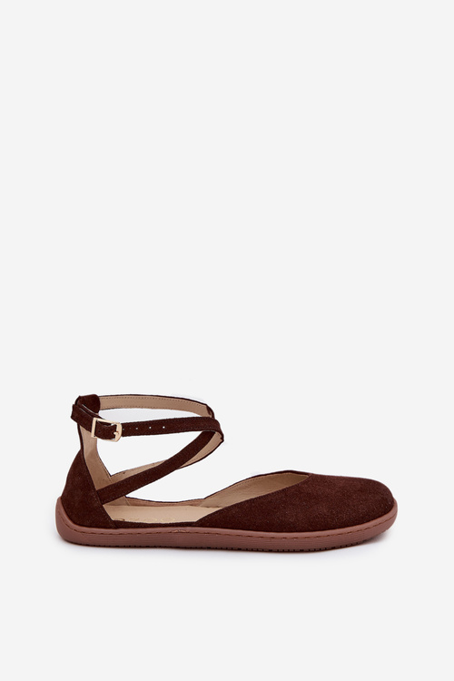 Zamszowe Baleriny Damskie Barefoot Z Paskami Zazoo 191 Czekoladowe