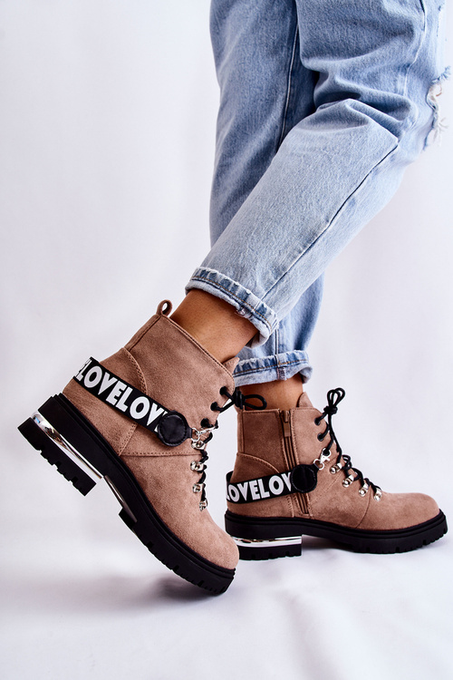 Zamszowe Ocieplane Botki Z Paskiem Brązowe Aurelio