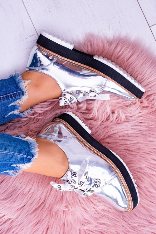 Lu Boo Srebrne Lustrzane Damskie Półbuty Moonlight