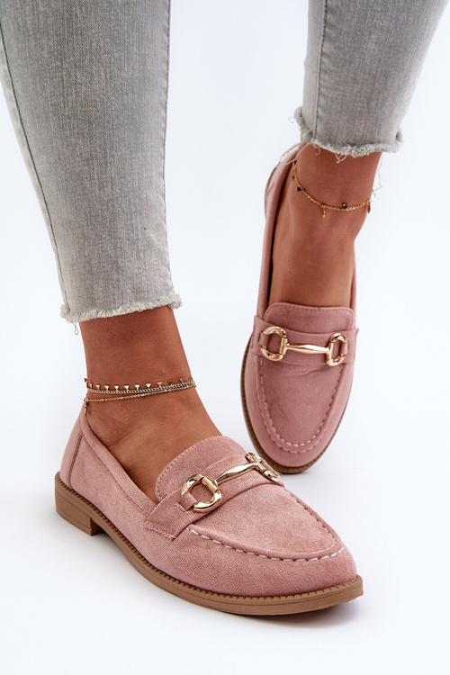 Mokasyny Damskie Na Płaskim Obcasie Z Ozdobą Różowe Aviole