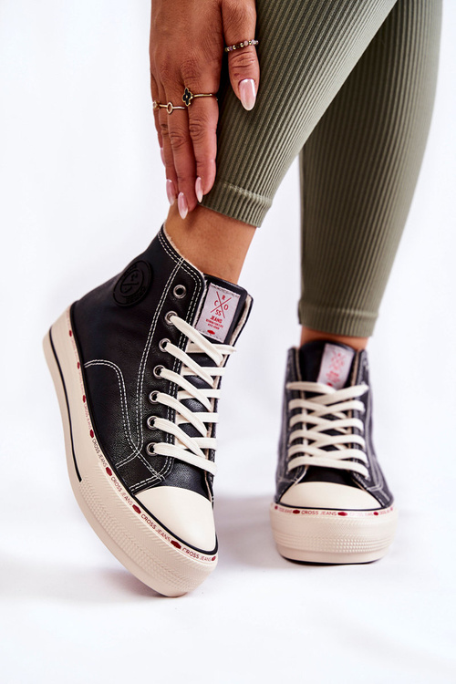 Damskie Wysokie Ocieplane Trampki Cross Jeans KK2R4042C Czarne