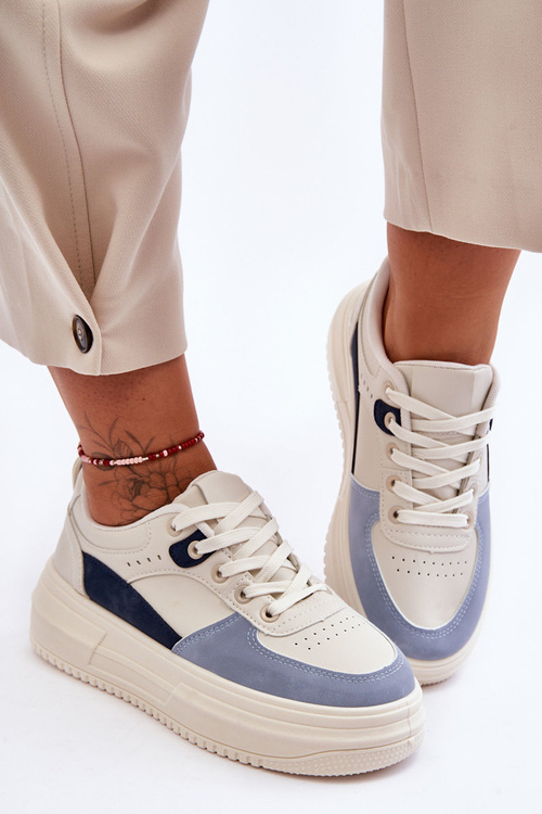 Damskie Buty Sportowe Na Masywnej Platformie Biało-Niebieskie Gemma