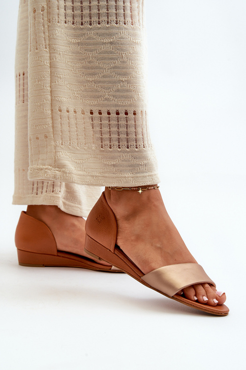 Skórzane Sandały Maciejka 1971-68 Brązowo-Złote