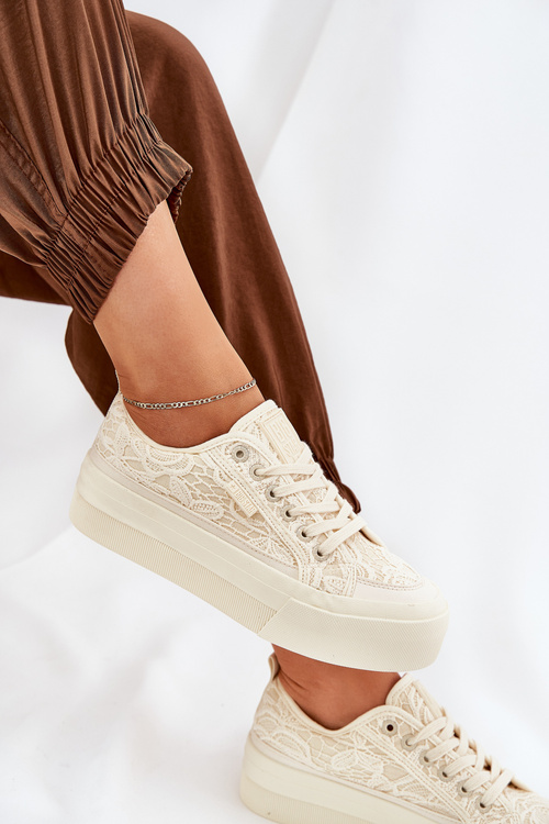 Koronkowe Trampki Damskie Big Star RR274746 Beżowe