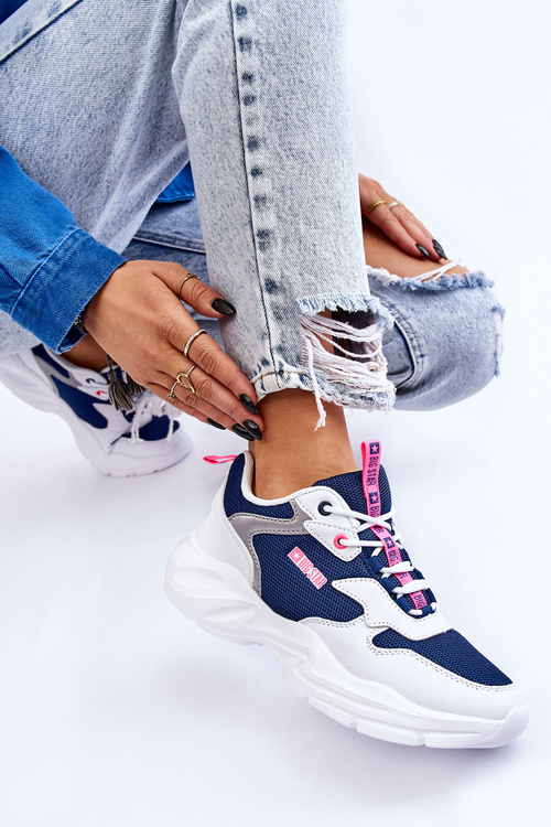Damskie Lekkie Sportowe Buty Big Star LL274376 Biało-Granatowe