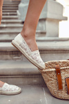 Klasyczne Damskie Espadryle Ażurowe Beżowe Catris