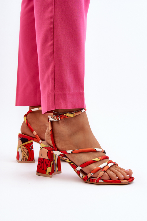 Wzorzyste Sandały Na Słupku Pomarańczowe Jenglla