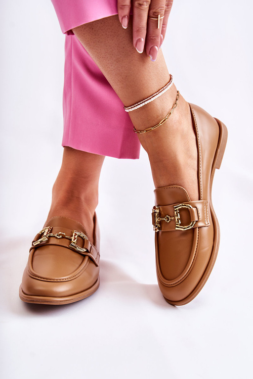 Damskie Skórzane Mokasyny Camel Coriso