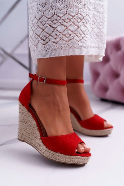 Sandały Damskie Na Koturnie Espadryle Czerwone Trame