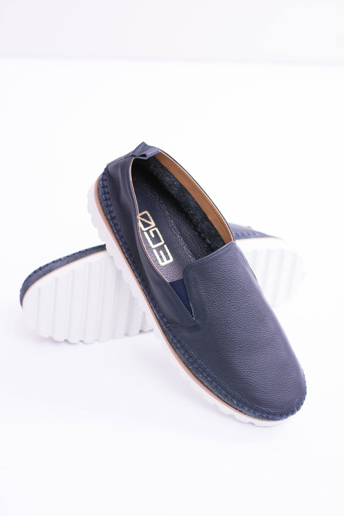 Granatowe Męskie Skórzane Mokasyny Perlugo