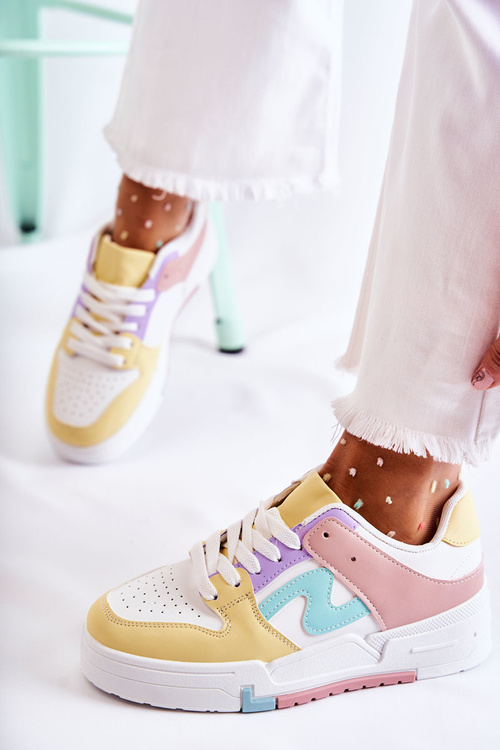 Damskie Skórzane Buty Sportowe Biało-Żólte Francis