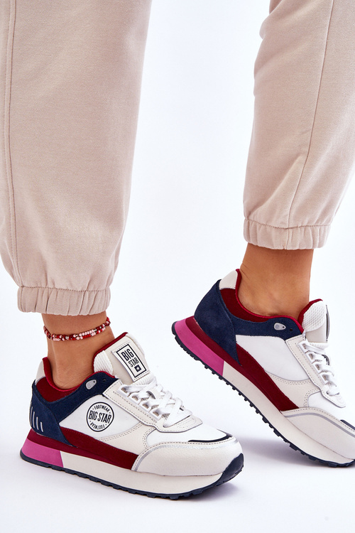 Skórzane Sneakersy Memory Foam System Big Star LL274369 Biało-Czerwone