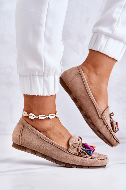 Damskie Zamszowe Mokasyny Ciemnobeżowe Wilessa