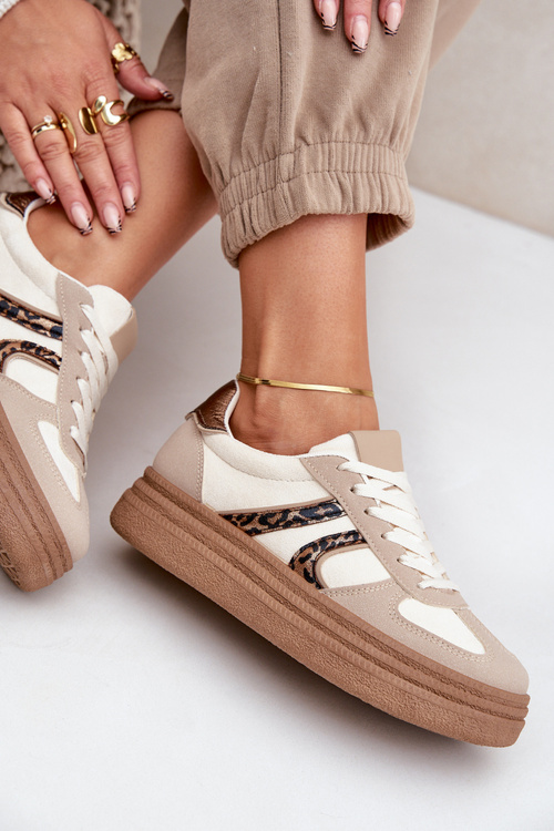 Sneakersy Damskie Na Platformie Beżowe Lesida