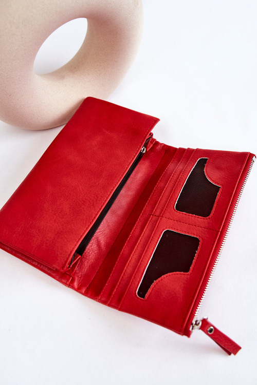 Damski Duży Portfel Na Magnes Czerwony Connes