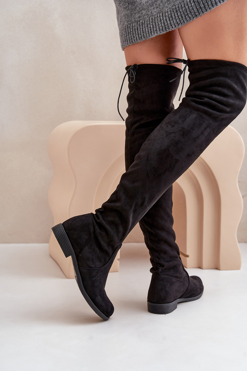 Kozaki Na Płaskim Obcasie Za Kolano Z Eko Zamszu Czarne Linnithia