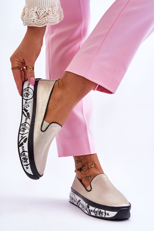 Damskie Skórzane Tenisówki Slip-On Złote Ottavia