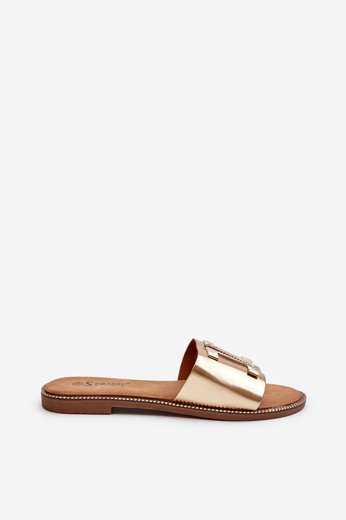 Klapki Damskie Z Ozdobą Złote Ollavia