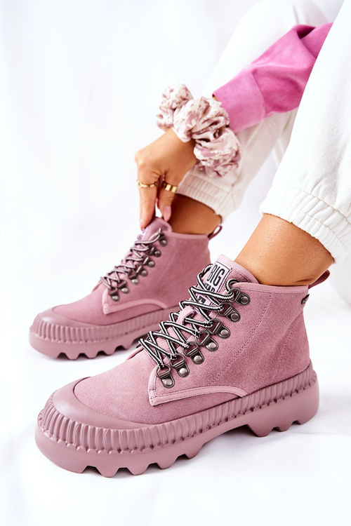 Skórzane Trapery Botki Big Star II274367 Różowe