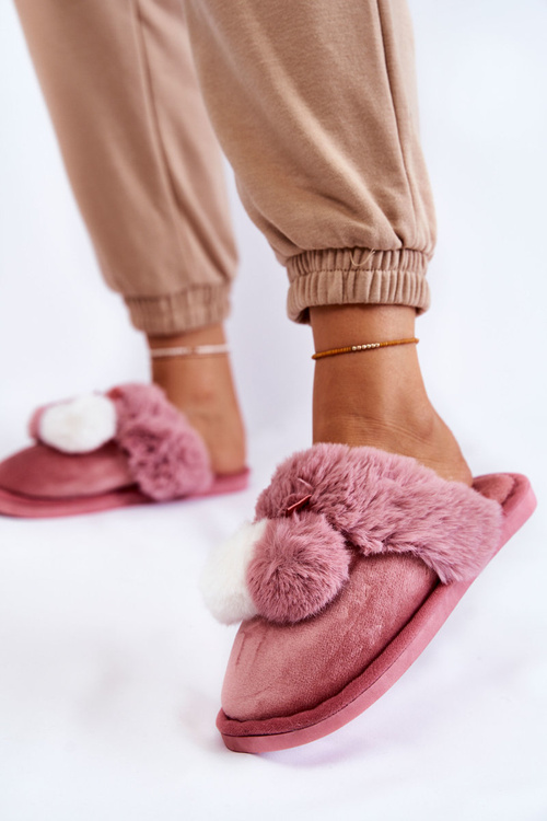 Damskie Papcie Z Pomponami I Futerkiem Różowe Sahira