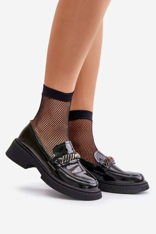 Damskie Lakierowane Mokasyny Loafersy Z Ozdobą D&A LZ42-030 Czarne