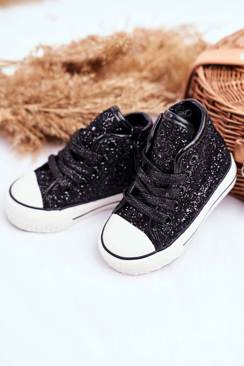 Dziecięce Brokatowe Trampki Czarne Ally