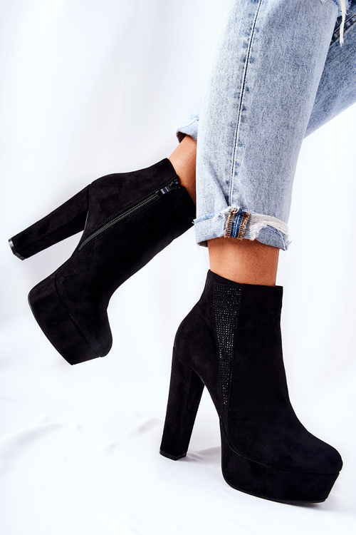 Zamszowe Botki Na Wysokim Obcasie Czarne Sarsea