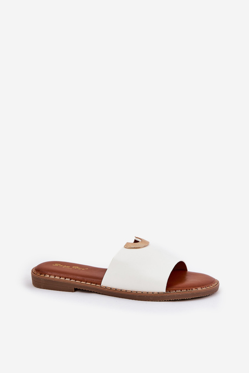 Klapki Damskie Eko Skórzane Z Ozdobnymi Detalami Białe Mevith