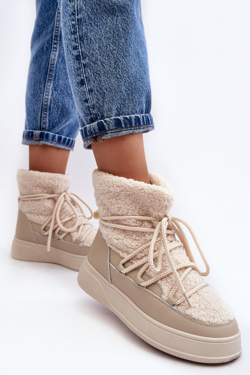 Damskie Śniegowce Na Platformie Jasnobeżowe Ahatissa