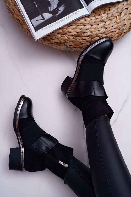 Botki Damskie Zamszowe Z Gumką Czarne Mange