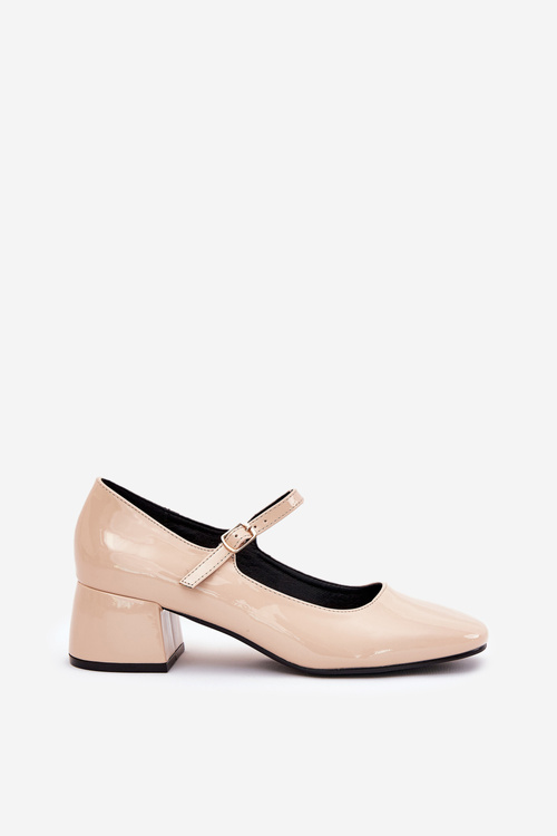 Lakierowane Czółenka Z Paskiem I Sprzączką Beżowe Savilae