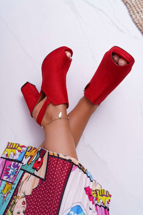 Sandały Damskie Na Słupku Z Cholewką Odkryte Palce Czerwone Montree