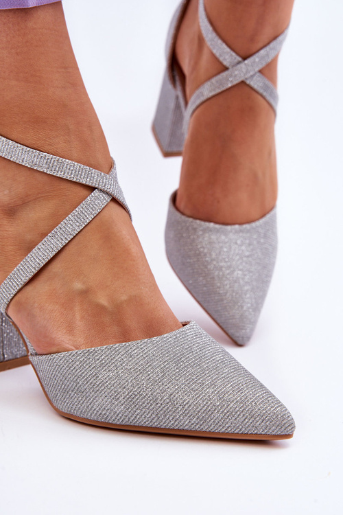 Modne Błyszczące Czółenka Na Słupku Srebrne Galaxy