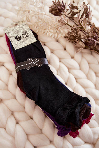 Damskie Gładkie Skarpety Z Falbanką 5-Pak Multikolor