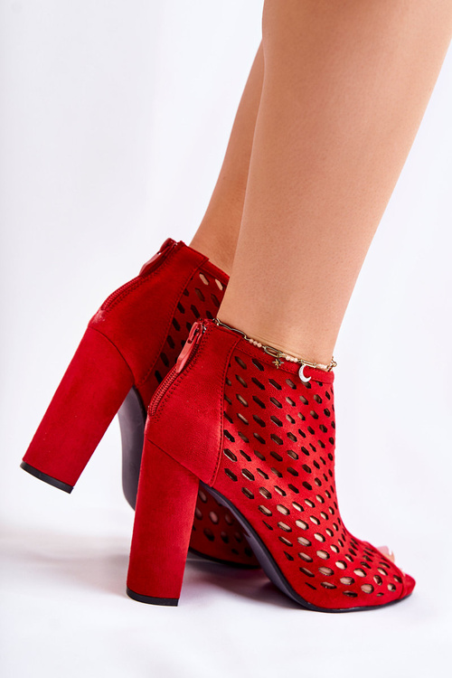 Zamszowe Ażurowe Botki Czerwone Jenissa