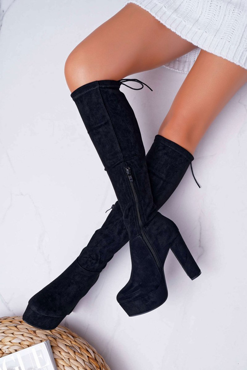 Kozaki Damskie Na Słupku Czarne Kontiga