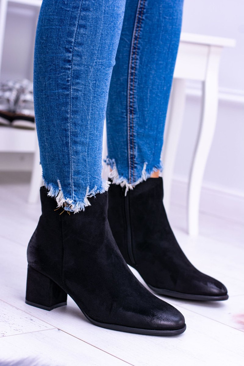 Damskie Czarne Botki Na Słupku Zamsz Ferimate