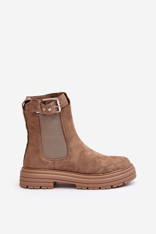 Zamszowe Botki Sztyblety Na Masywnej Podeszwie Beżowe Ozaro