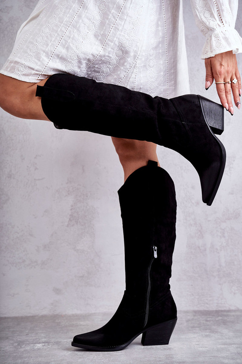 Zamszowe Kozaki Kowbojki Czarne Casey